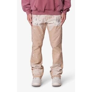 MNML B243 Flare‎ Cargo Denim Pants Khaki Paint Splatter Size 34 New With Tags